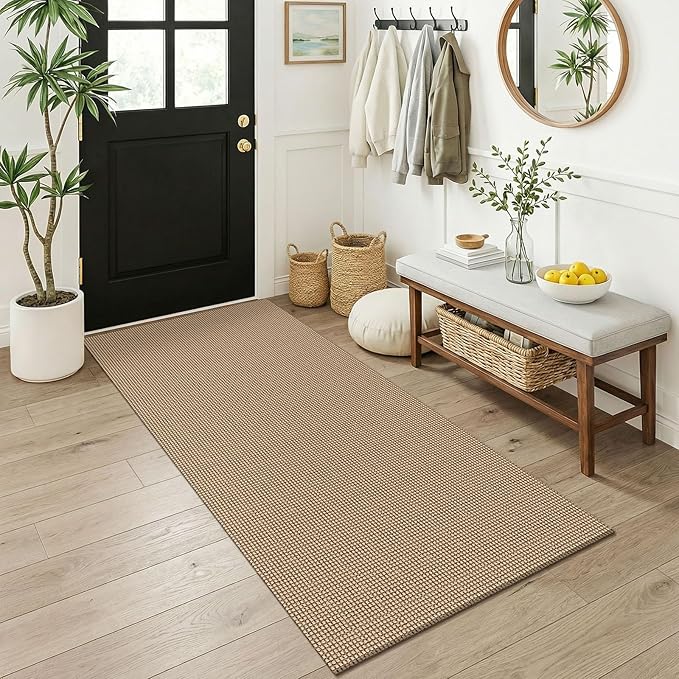 KOZYFLY 3x6 Washable Runner Rug, Non Slip Wide Runners for Hallway, Woven Large Entryway Runners, Braided Floor Carpet Runner for Entry, Kitchen, Bedside, Hall, Orange Beige/Tan/Brown