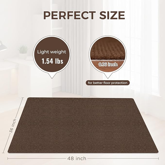 Office Chair Mat for Hardwood Floor 36x48 Inch, Non-Slip Rolling Chair Mat, Flat Lay Floor Protector for Wood Tile Laminate, Anti-Slip Sound Absorbing(Coffee)