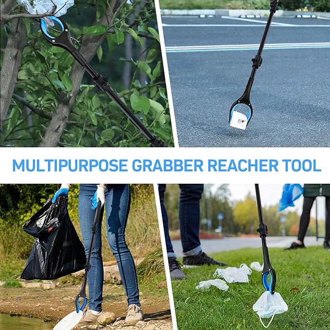 38" Extra Long Grabber Reacher Tool – 3 Pack Foldable Reacher Grabber Pickup Tools with 360° Rotating Jaw & Magnet - Heavy Duty Pick Up Grabbers for Seniors, Trash, Surgery Recovery (Orange Blue Pink)