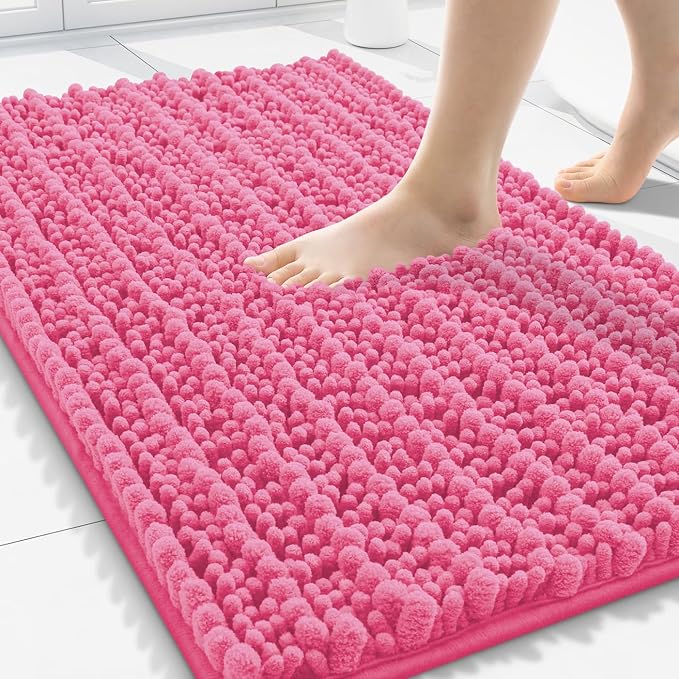 Smiry Bathroom Rugs Mat 30x20, Extra Soft Absorbent Chenille Bath Rugs, Non Slip Rubber Backing Machine Washable Quick Dry Bath Mats for Bathroom Floor, Tub, Shower, Home Decor Accessories, Hot Pink