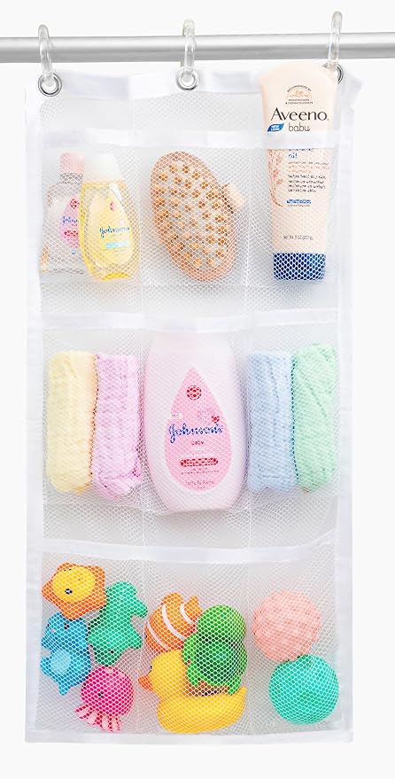 Handy Laundry Shower Curtain Bathroom Organizer -9 Pockets- Perfect for Organizing Home Bath, Your Toiletries and kid's Toys in Nine Durable Deep Mesh Pockets. Hang on Existing Shower Curtain Rings.