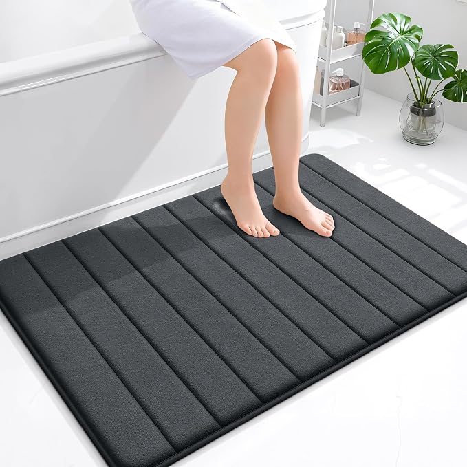 OLANLY Memory Foam Bath Mat 44x32, Super Soft Absorbent Bathroom Rugs, Quick Dry, Machine Washable Shower Floor Rugs, Bathmat Carpet, Bathroom Home Decor Accessories, Dark Gray