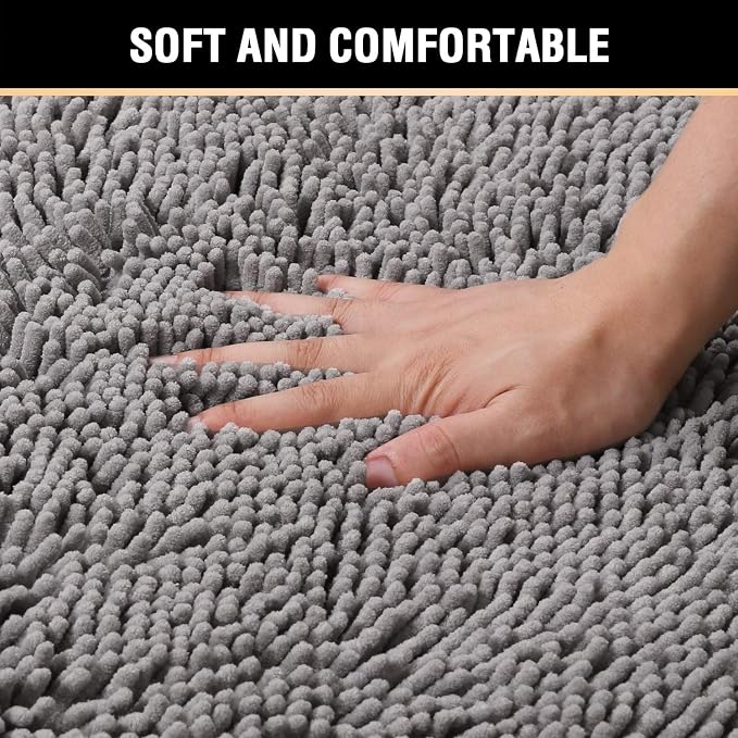 H.VERSAILTEX Microfiber Bath Rugs Chenille Floor Mat Ultra Soft Washable Bathroom Dry Fast Water Absorbent Bedroom Area Rugs, 24 x 42 - Inch, Grey