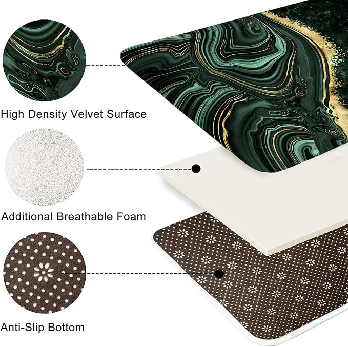 Nkzply 4 Pcs Green Marble Shower Curtain Sets with Rugs Gold Bathroom Sets with Shower Curtain and Rugs Modern Abstract Bathroom Decor Accessories Shower Curtains for Bathroom Toilet Lid Cover