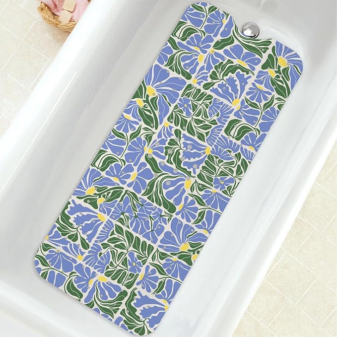 Bathtub Mat Non Slip, Bohemia Extra Long Bath tub Mat Shower Floor Mat with Suction Cups and Drain Holes for Adults Kids Elderly 40 X 16 Inch