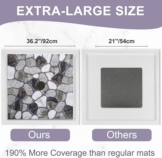 Square Shower Mat Non Slip: 36x36 Inch Extra Large Shower Mats with Drain Hole in Middle -Anti Slip Shower Mats for Inside Shower -Loofah Shower Floor Mat Bath Mat for Shower Stall Bathtub Elderly