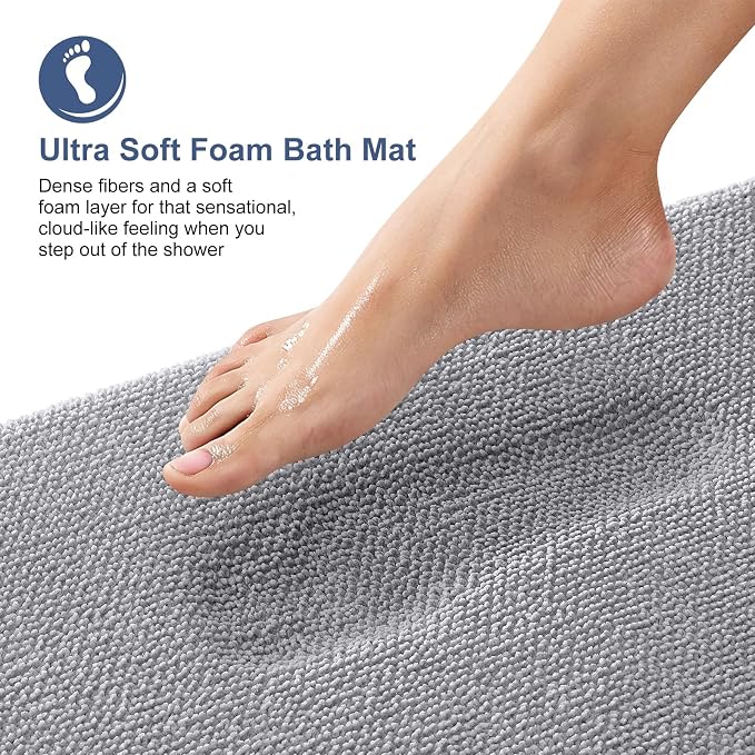 OLANLY Thick Memory Foam Bathroom Runner Rugs 59x24, Extra Soft Absorbent Long Bath Rug, Quick Dry, Machine Washable Bath Mats, Non-Slip Mat for Bathroom, Tub and Shower, Home Decor Accessories, Grey