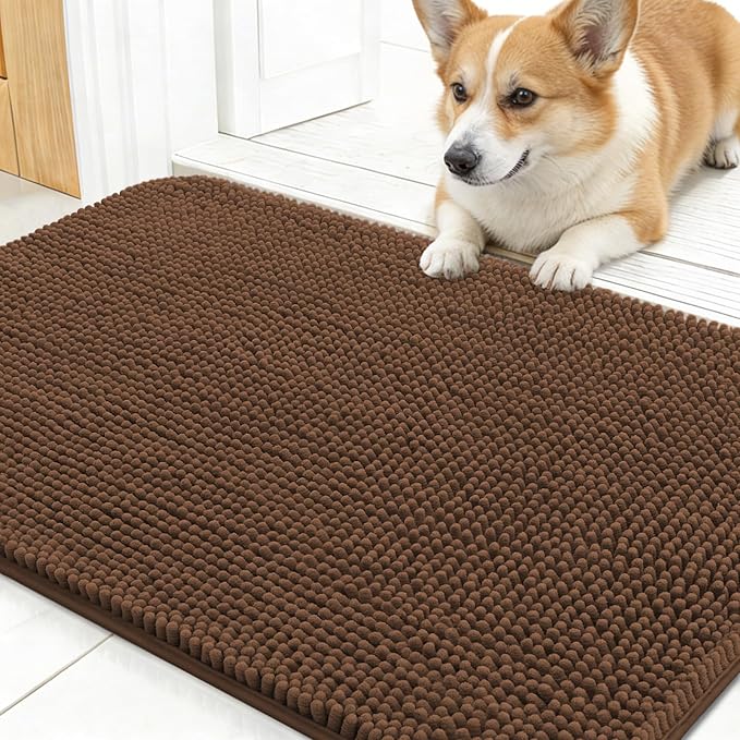 OLANLY Dog Door Mat for Muddy Paws 24x16, Absorbs Moisture and Dirt, Absorbent Non-Slip Washable Doormat, Quick Dry Chenille Mud Mat for Dogs, Entry Indoor Entryway Carpet for Inside Floor, Mocha