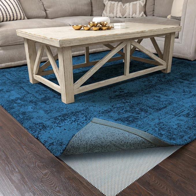 Veken 8x10 Ft Rug Pad Gripper for Hardwood Floors, Non Slip Grey Blue Rug Pads for Area Rugs, Thick Rug Grippers for Tile Floors, Under Carpet Anti Skid Mat, Keep Your Rugs Safe and in Place