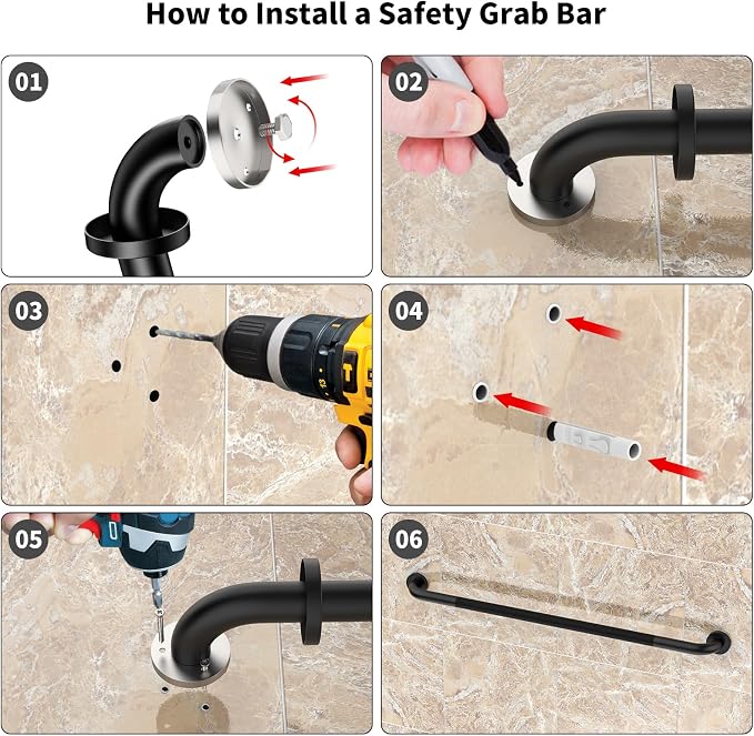 Black Grab Bar 40 Inch, iHansee Anti-Slip Bathroom Grab Bar w/Knurled Grip, Stainless Steel Safety Handrail for Toilet Bathtub Shower, Wall Mounted Matte Black Handicap Bars Handle for Senior Elderly