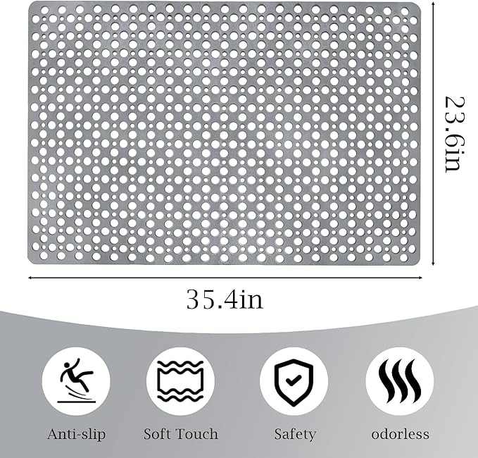 Tiamo Non Slip Large Shower Mat 35.4"*23.6", TPE Bath Mats for Inside Outside Shower,Extra Large Bathtub Mat with Suction Cups and Big Drain Holes