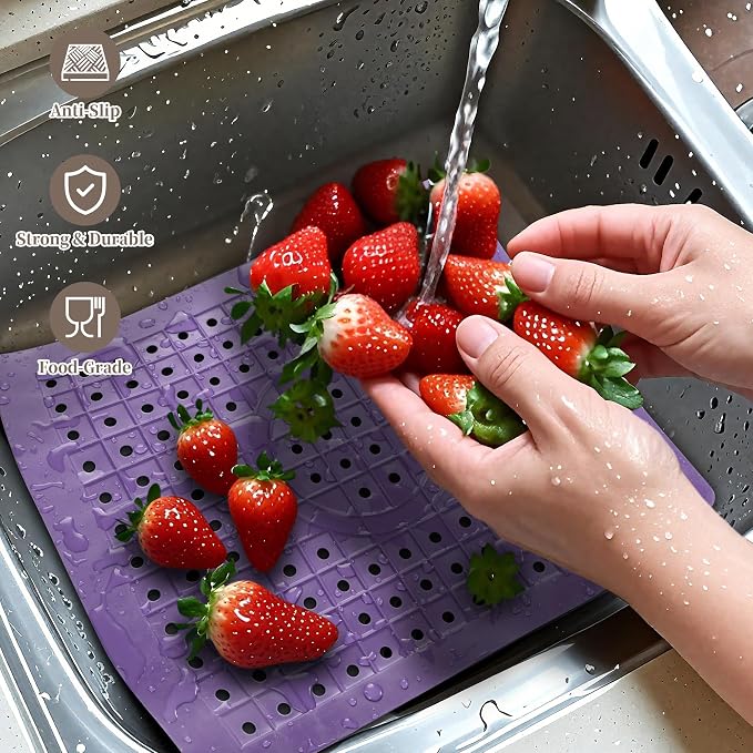 WILLKOMMEN Kitchen Sink Mat, 12" x 10" Rectangular Sink Protector Pad, Fast-Draining Grid Design Liner, Dish Drying Mat , 2 Pack Purple