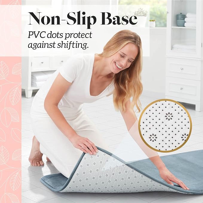 Memory Foam Bath Mat Non Slip Absorbent Super Cozy Velvet Bathroom Rug Carpet (60 inches X 24 inches, Smoke Blue)