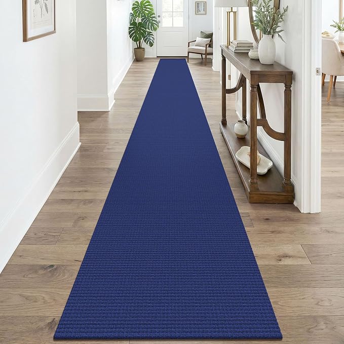 KOZYFLY Braided 2x20 Runners Rugs for Hallway, Extra Long Washable Runner Rug, Woven Non Slip Kitchen Runner, Cotton Entryway Rug, Floor Carpet for Entry, Aisle, Hall, Royal Blue/Navy