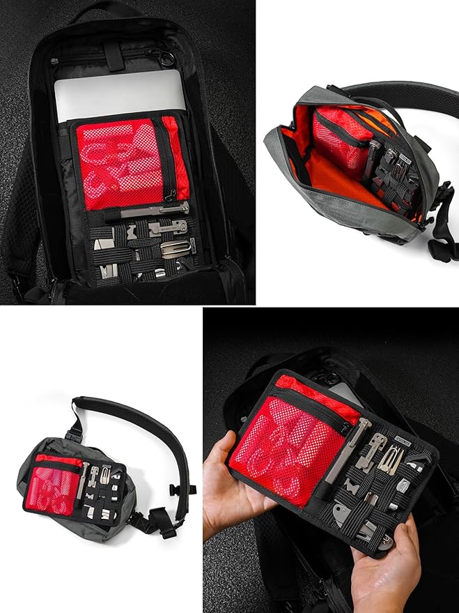 TACTICAL_GEEK EDC Organizer Board, Anti-Slip Elastic Woven Board, Utility Bag Insert Panel for Small Gear, Backpack Accessories (TCM10-Black Red)