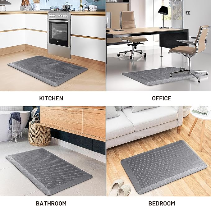 HappyTrends Kitchen Floor Mat - 4/5 Inch Thick Anti-Fatigue Kitchen Rug,Waterproof Non-Slip Kitchen Mats and Rugs Heavy Duty Ergonomic Comfort Rug for Kitchen,Office,Sink,Laundry,(22"x36", Gray)