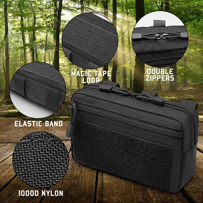 2 Pack 1000D Laser Cut Molle Pouches - Tactical Compact Water-Resistant Utility Admin Pouch for Vest Backpack Duty Belt Tactical Vests