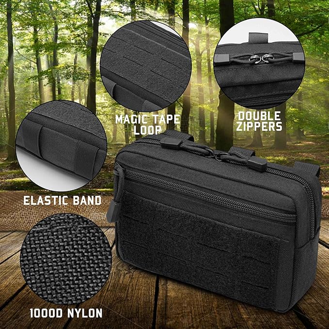 2 Pack 1000D Laser Cut Molle Pouches - Tactical Compact Water-Resistant Utility Admin Pouch for Vest Backpack Duty Belt Tactical Vests