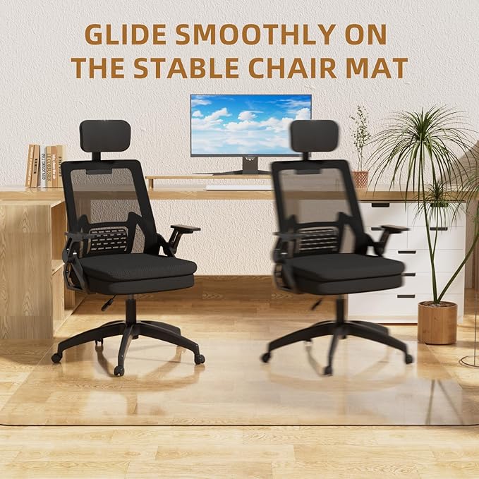 Office Chair Mat for Hard Floors 48 x 60 Inch, Clear Plastic Floor Protector for Rolling Desk & Computer Chairs, Transparent Under Desk Mat for Hardwood, Wood & Tile Floors