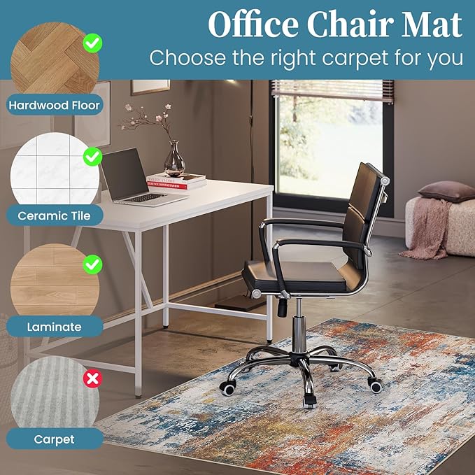 Office Chair Mat for Hardwood Floor & Tile Floor,36"X 48" Heavy Duty Desk Chair Mat for Hard Floors, Under Desk Rug for Rolling Computer Chair,Anti Slip,Low Pile Carpet Floor Protector-Abstract Multii