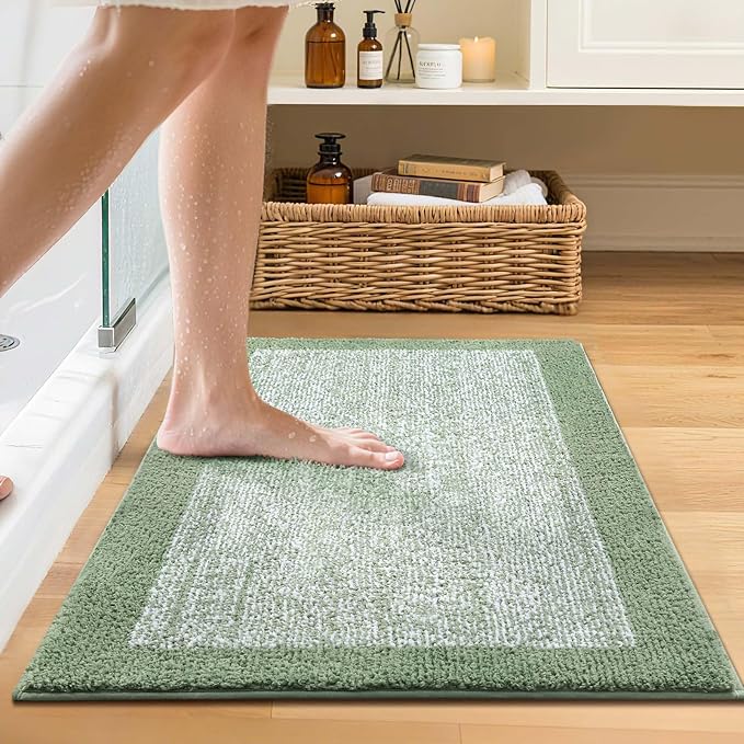 Bathroom Rugs 24x17 Non Slip Washable, Green Bath Mat for Bathroom Floor Tub, Soft Absorbent Quick Dry Mats for Shower, Bathtub,Home Decor