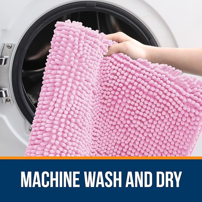 OLANLY Bathroom Runner Rugs 59x20, Extra Soft Absorbent Chenille Bath Rugs, Rubber Backing Quick Dry, Machine Washable Long Bath Mats for Bathroom Floor, Tub and Shower, Home Decor Accessories, Pink