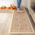 Collive Fall Kitchen Mats Cushioned Anti Fatigue, Vintage Floral Kitchens Rugs Set of 2 Brick Red Non Slip Floor Carpet, Waterproof Sink Mat Foam Comfort Standing Rug for Home Decoration