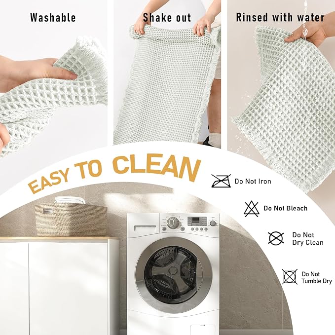 JIUZHEN Set of 2 Waffle Bath Mats Super Absorbent Boho Bath Rugs Non Slip Washable Bathroom Rugs Ultra Soft Machine Washable Shower Mats for Bathroom Floor, Tub, 16" x 24" +24" x 36", Cream