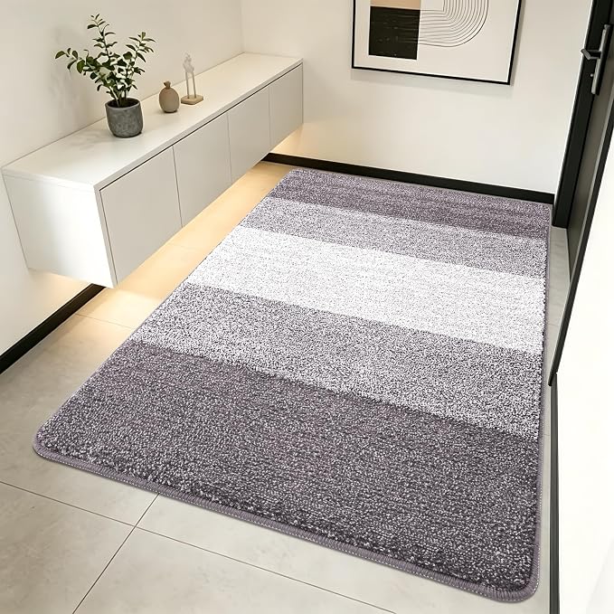 Kitinjoy Indoor Outdoor Door Mat, 70x35 Non-Slip Absorbent Dirt Trapper, Low-Profile Washable Inside Entrance Front Floor Mat, Sturdy Soft Entry Doormats for Entryway, Light Grey