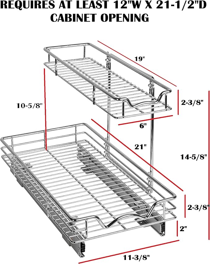 HOLDN’ STORAGE Two Tier Under Sink Organizers and Storage - Slide Out Cabinet Organizer w/Sliding Drawers for Cabinets- Lifetime Limited Warranty 11"Wx21"Dx15”H Chrome, Requires 12-1/2” Opening