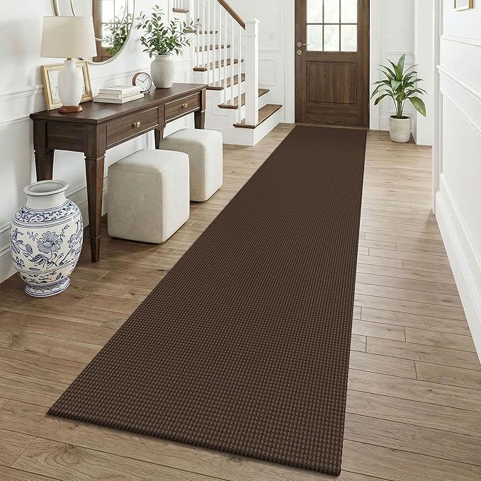 KOZYFLY Cotton 2.5'x12' Runners Rugs for Hallway, Long Washable Runner Rug, Woven Non Slip Kitchen Runner, Braided Entryway Rug, Floor Carpet for Entry, Aisle, Hall, Brown/Dark Brown