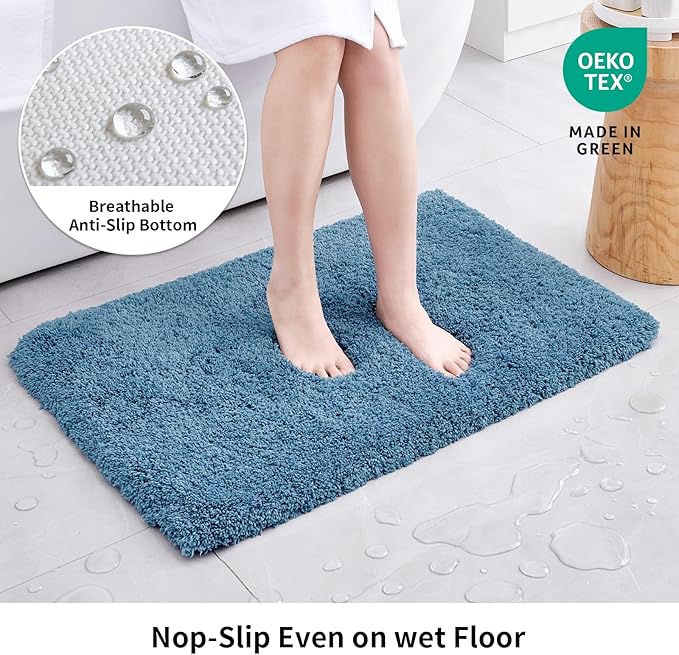 Disolla Blue Bathroom Rug 20x32 - Non-Slip Plush Thick Bath Mat, Highly Absorbent & Ultra Soft Fluffy Floor Mat, Machine Washable for Shower and Tub