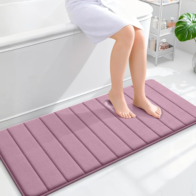 OLANLY Memory Foam Long Bathroom Rugs Runner 47x20, Super Soft Absorbent Bath Mat, Quick Dry, Machine Washable Shower Floor Rugs, Bathmat Carpet, Bathroom Home Decor Accessories, Deep Plum