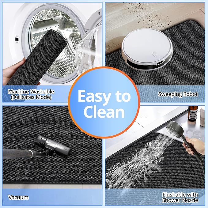 2 Pack Bathroom Rugs 17x27Inch, Thin Bath Mat with Rubber Backing Non-Slip, Absorbent,Quick Dry Machine Washable, Home Decor Accessories Cozy Cloth Bathroom Mat fit Under Door/Sink/Tub/Shower-Blue