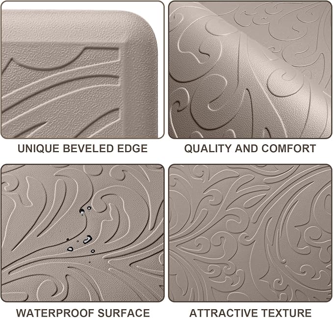 KMAT Kitchen Mat Cushioned Anti-Fatigue Floor Mat Waterproof Non-Slip Standing Mat Ergonomic Comfort Floor Mat Rug for Home,Office,Sink,Laundry,Desk 39"(L) x 20"(W),Khaki