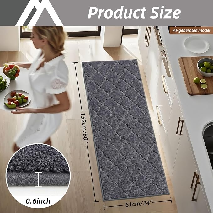 COSY HOMEER-Kitchen-Rugs-Non-Slip-Washable 24"x60" Absorbent Kitchen Runner Rug Polyester Kitchen Mats for Floor Soft Standing Floor Mats for Sink Mat,Hallway,Laundry,Dark Grey