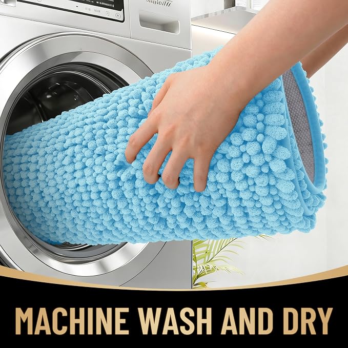 OLANLY Thick Bathroom Runner Rugs 44x24, Extra Soft Absorbent Chenille Bath Rugs, Rubber Backing, Machine Wash Dry, Long Bath Mats for Bathroom Floor, Tub and Shower, Home Decor Accessories, Sky Blue