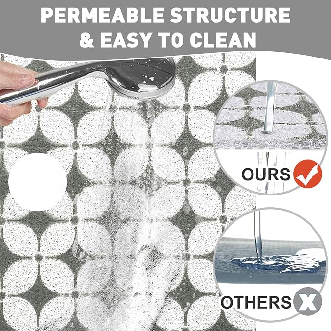 Square Shower Mat Non Slip: 36 x 36 Inch Extra Large Shower Mats with Drain Hole in Middle - PVC Loofah Anti Slip Shower Floor Matt for Inside Shower