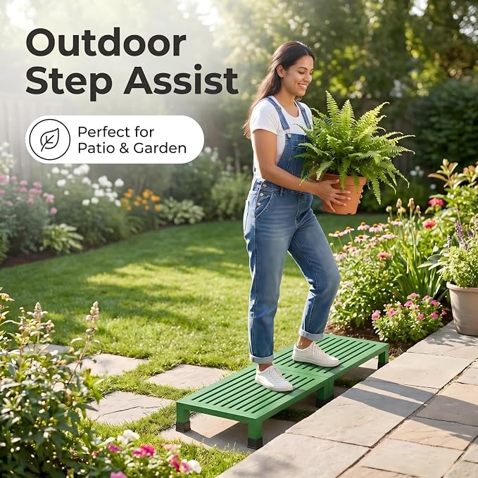 One Step Stool Platform 3.8" Height for Adults, Kids. Heavy Duty/Portable/Nonslip/Durable Construction Safe Step Stool for Bedroom/Kitchen Bed, Bathroom,Kitchen，Garden (Green)