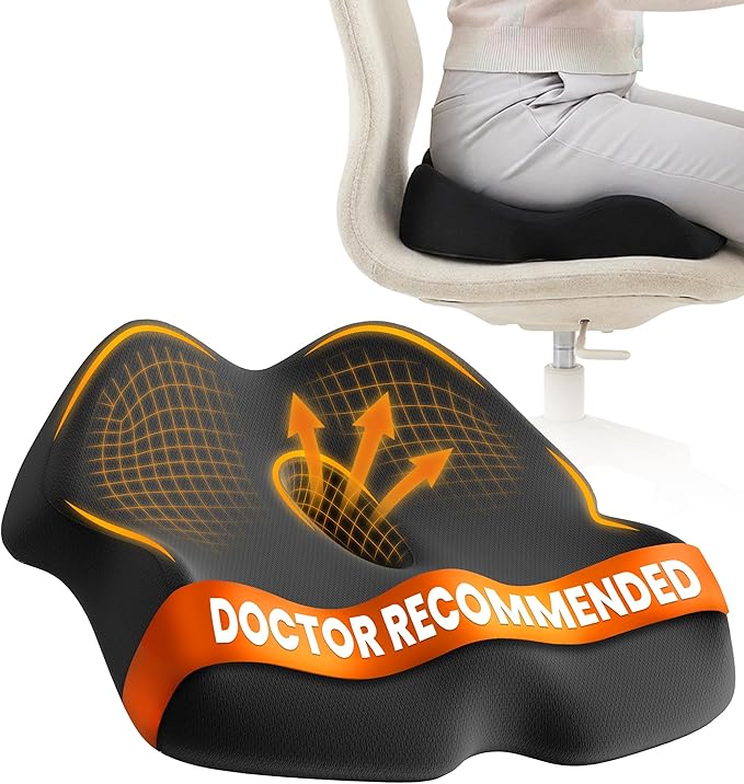 Doctor Recommended Memory Foam Seat Cushion for Office Chairs & Car - Ergonomic Office Desk Accessories - Cushions for Tailbone Pain Relief, Sciatica