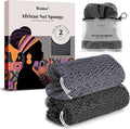 CORATED African Net Sponge Authentic, Shower Net with Knots Loofah Exfoliating Bath Sponge, Body Scrubber for Women Daily Use Body Care, Travel Portable Bath Accessories for Bathroom (Black & Grey)