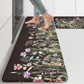 KIMODE Anti Fatigue Mats for Kitchen Floor 17"x47"+17"x29", Farmhouse Floral Kitchen Rugs Sets of 2, Cushioned Kitchen Floor Mats, Non Slip Standing Mat for Sink, Laundry, Office, Desk Black