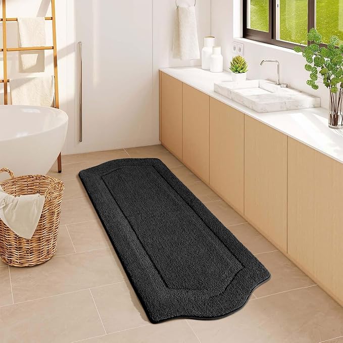 Bathroom Rugs Runner 24x60, Long Bath Rug Non-Slip, Extra Soft Absorbent Shaggy Large Bath Mats for Bathroom, Black