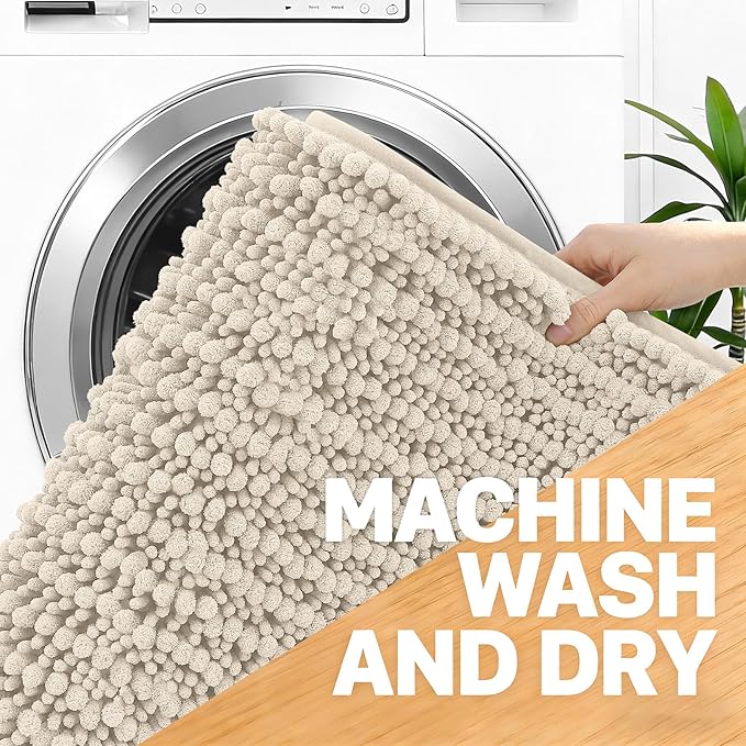 OLANLY Toilet Rugs U Shaped 24x20, Thick Soft and Absorbent Chenille Contour Bath Mat, Non-Slip Rubber Backing, Machine Washable Quick Dry Toilet Mat, Home Decor Accessories, Sand