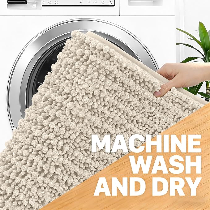 OLANLY Long Bathroom Rugs Runner 59x20, Thick Soft and Absorbent Chenille Bath Mat, Non-Slip, Machine Washable Quick Dry Bath Rugs for Tub Shower Floor, Home Decor Accessories, Sand