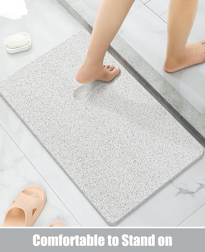 OTHWAY Shower Mat Non Slip Without Suction Cups, Quick Drying Bathtub Mat Non Slip for Shower Bathroom, PVC Loofah Shower Mat for Wet Areas (White)