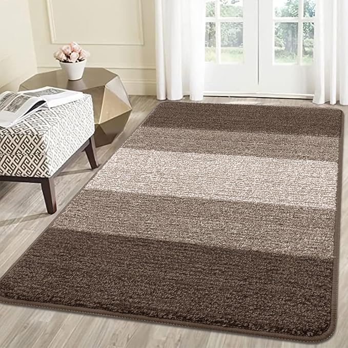 Smiry Dog Door Mat for Muddy Paws, Absorbs Moisture and Dirt, Low-Profile Entryway Mat with Non-Slip Backing, Entry Indoor Outdoor Doormat for Inside Floor (59x35 Inches, Light Brown, Striped)