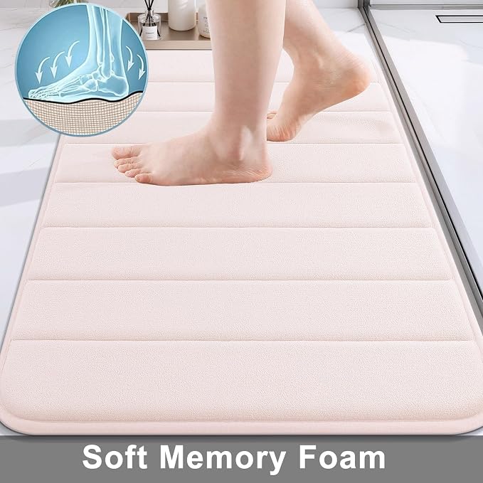 Buganda Memory Foam Bath Mat, 60" x 24", Ultra Soft and Non-Slip Bathroom Rugs, Water Absorbent and Machine Washable Bath Rug Runner for Bathroom, Shower, and Tub, Pink