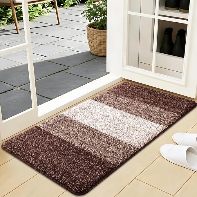 Kitinjoy Indoor Outdoor Door Mat, 40x24 Non-Slip Absorbent Dirt Trapper, Low-Profile Washable Inside Entrance Front Floor Mat, Sturdy Soft Entry Doormats for Entryway, Brown