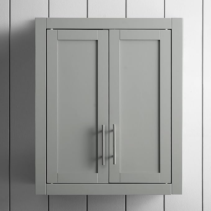 Crosley Furniture Savannah Wall Mounted Bathroom Storage Medicine Cabinet with Shelves, Gray